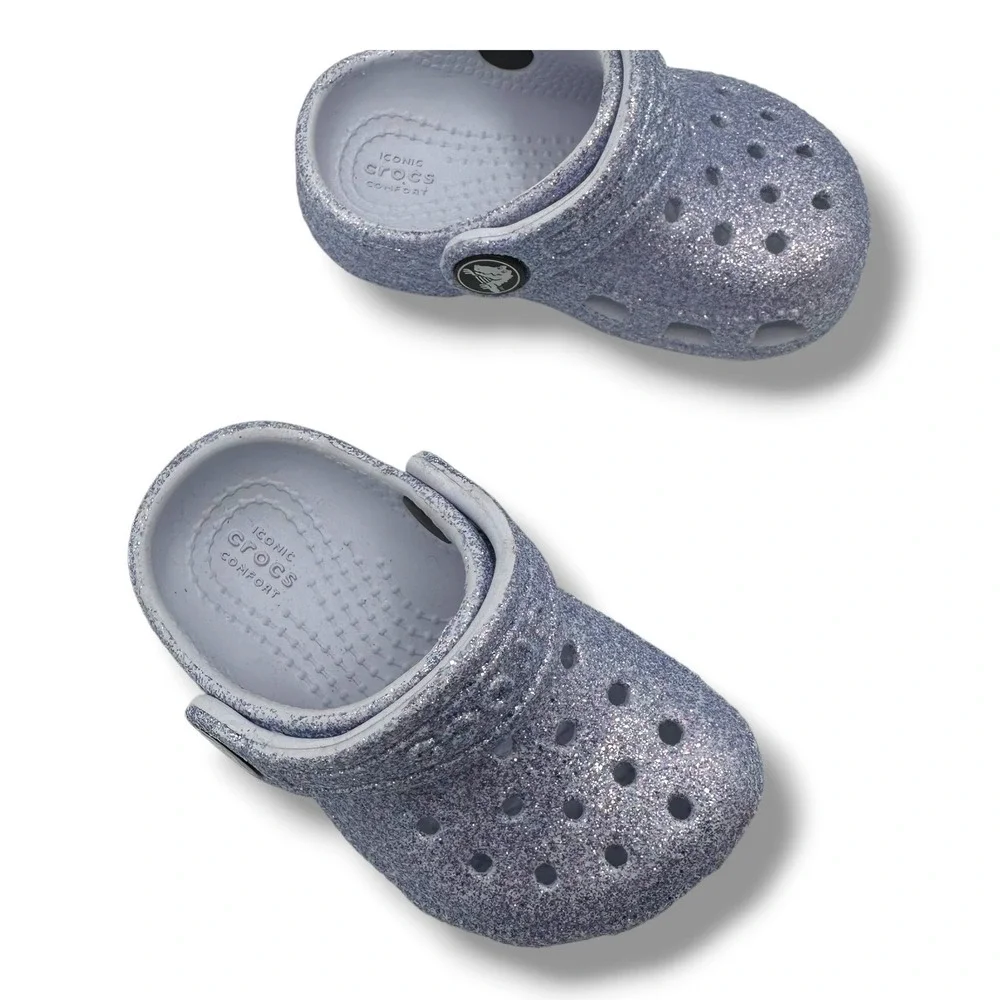Crocs Kids Classic Glitter Clog Lavender Purple Sparkle Slip On Shoes Size C4
